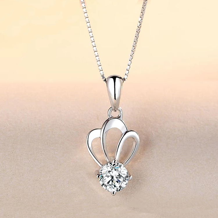 Mother's Day 925 sterling silver princess crown pendant with zircon necklace for women jewellery