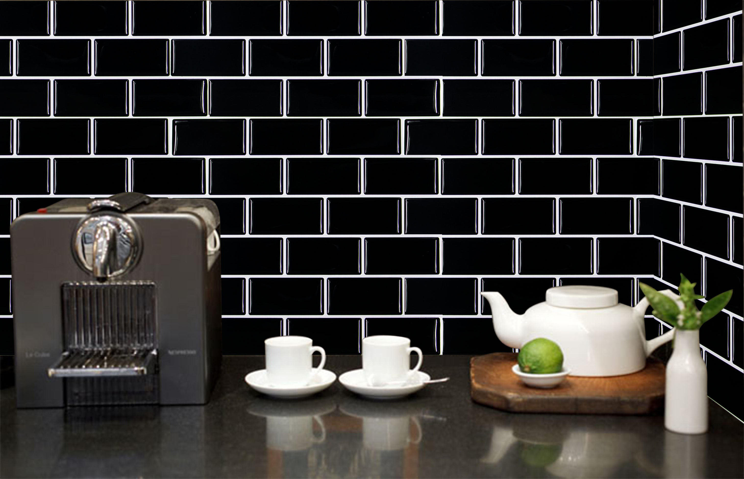 CH 254x286mm Premium Anti Mold Waterproof Wallpaper 3D Peel and Stick Black Subway Brick Tiles -1/ 10 Sheet Black Wall Paper