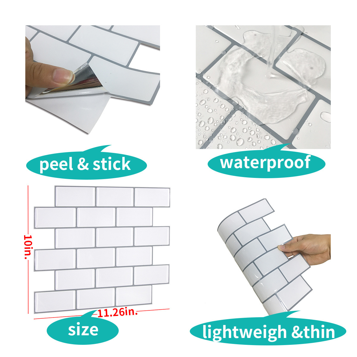 Fashion Waterproof oil Proof peel And Paste Backs Plash tile Subway Sticker White Kitchen Bathroom Toilet