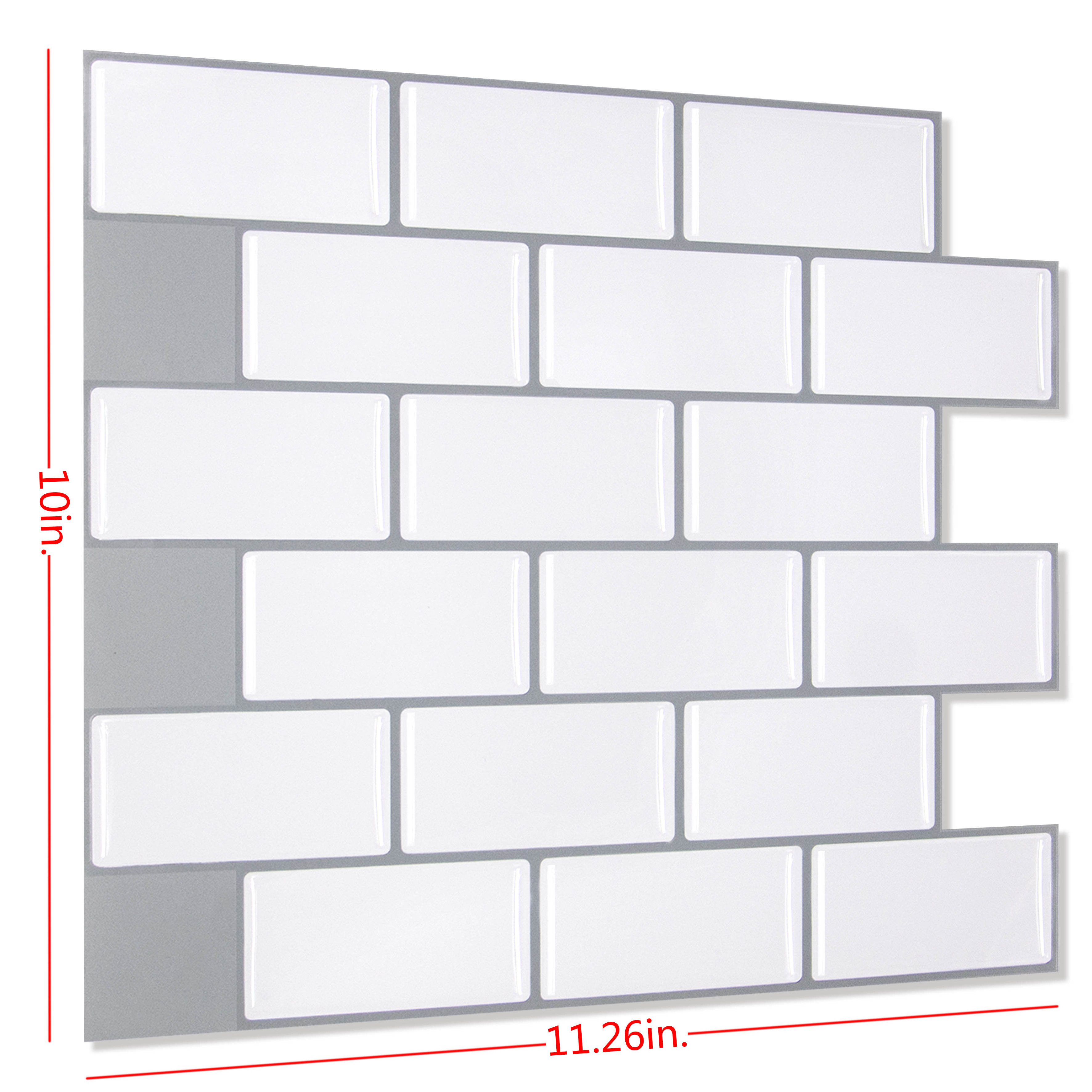 CH Mosaic Decorative Wall Tile Peel and Stick in Subway White Tile Stickers