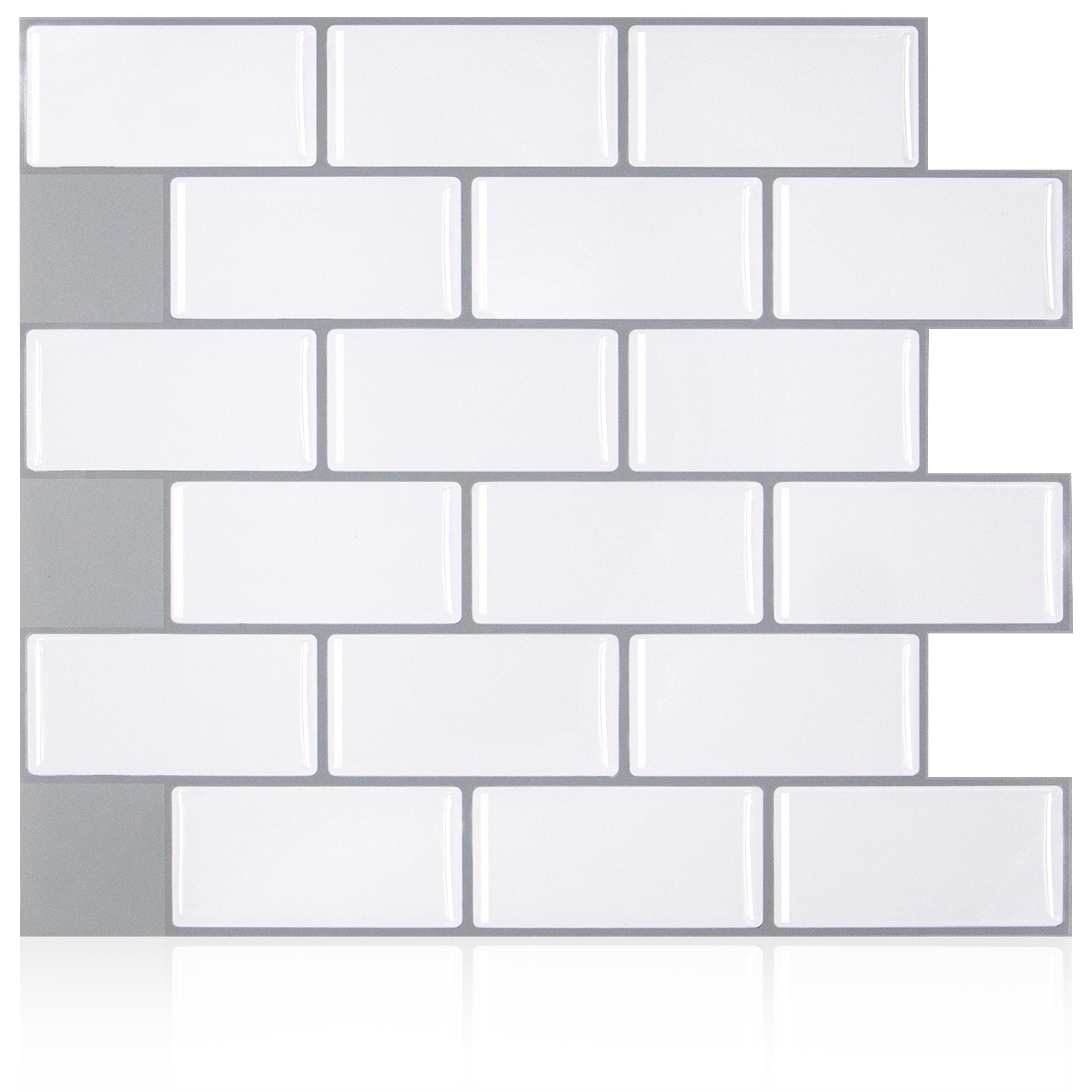 CH Mosaic Decorative Wall Tile Peel and Stick in Subway White Tile Stickers