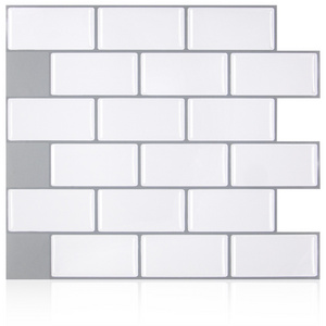 CH Mosaic Decorative Wall Tile Peel and Stick in Subway White Tile Stickers