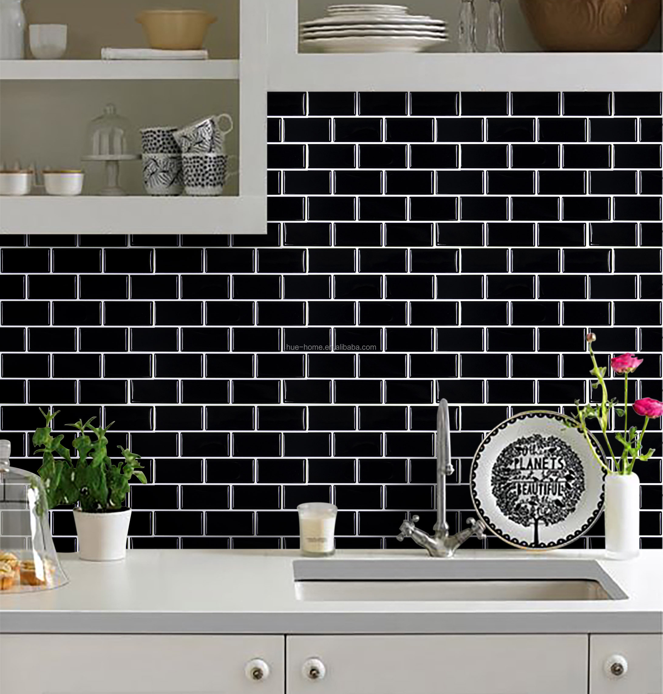 CH 11*10 inch Waterproof Wallpaper 3D Peel and Stick black subway Brick Tiles -1/ 10 Sheet 254X286mm