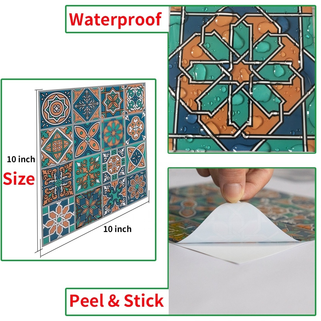 Stick-on Wallpaper Stickers Waterproof Removable Wall Tiles for Walls Murals Moroccan Style Wall Tile Decals