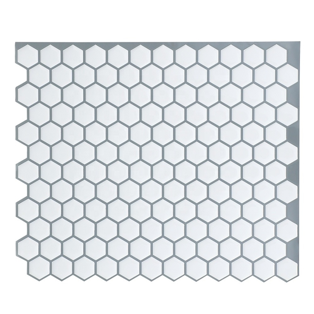 White hexagon backsplash peel and stick wall stickers 10.5'' x  9'' 3D gel emboss stone tile