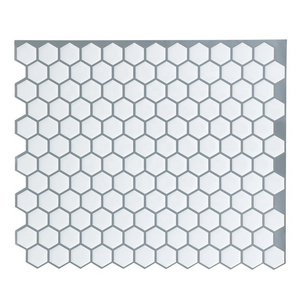 White hexagon backsplash peel and stick wall stickers 10.5'' x  9'' 3D gel emboss stone tile