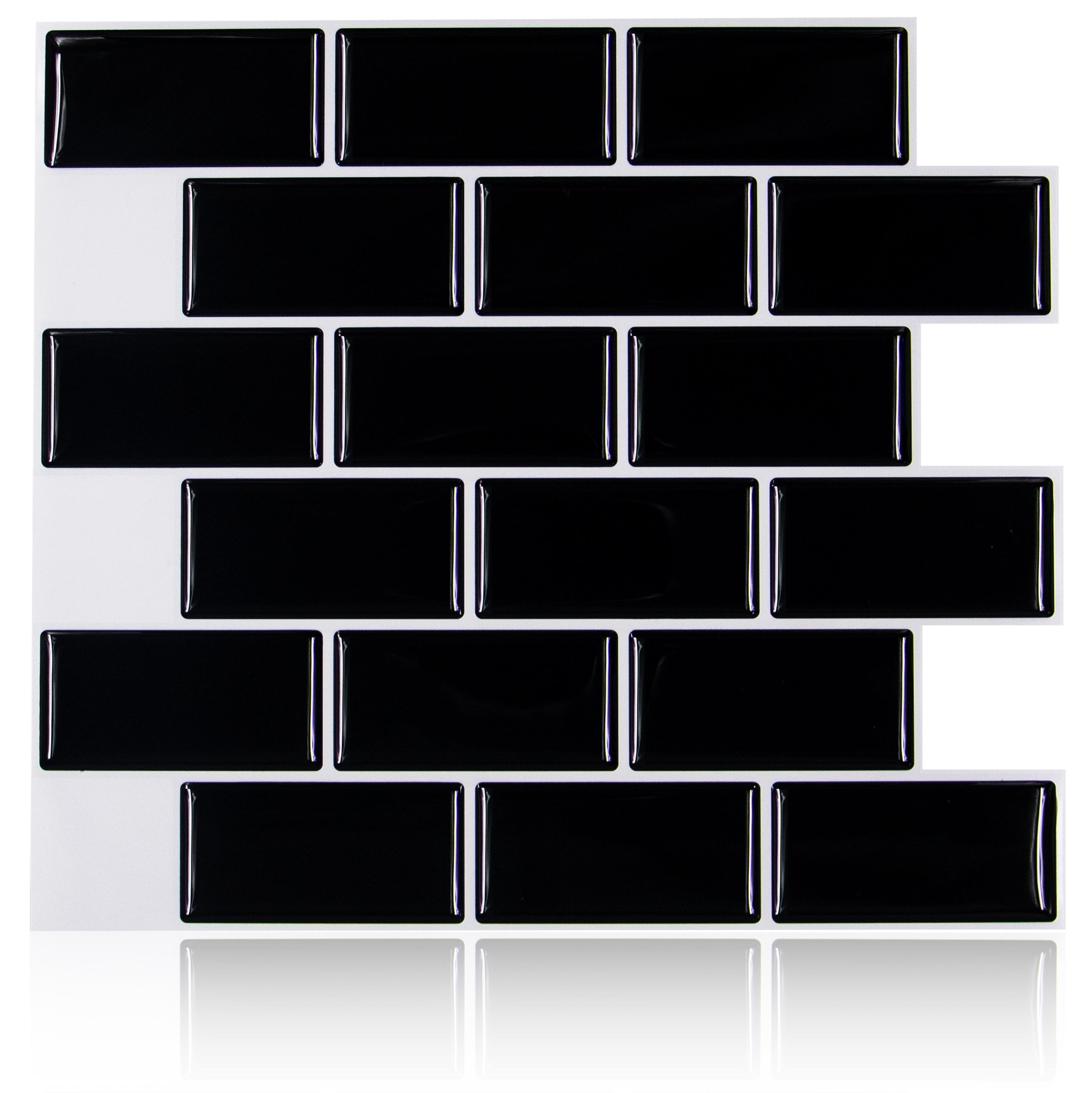 Mosaic Decorative Wall Tile Peel and Stick in Subway Black Tile Stickers