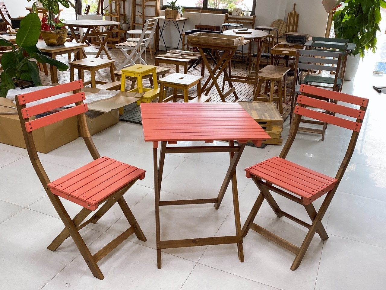 New arrival 30 Mar 24 High quality Vietnamese acacia wood Bistro Table set Chair Set for outdoor garden furniture