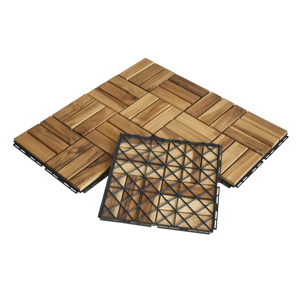 Acacia Wooden Decking Tiles With Plastic Base - Wood Interlocking Tiles For Floor Easy To Install