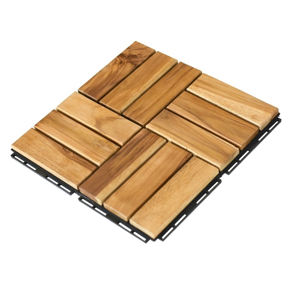 Acacia Wooden Decking Tiles With Plastic Base - Wood Interlocking Tiles For Floor Easy To Install