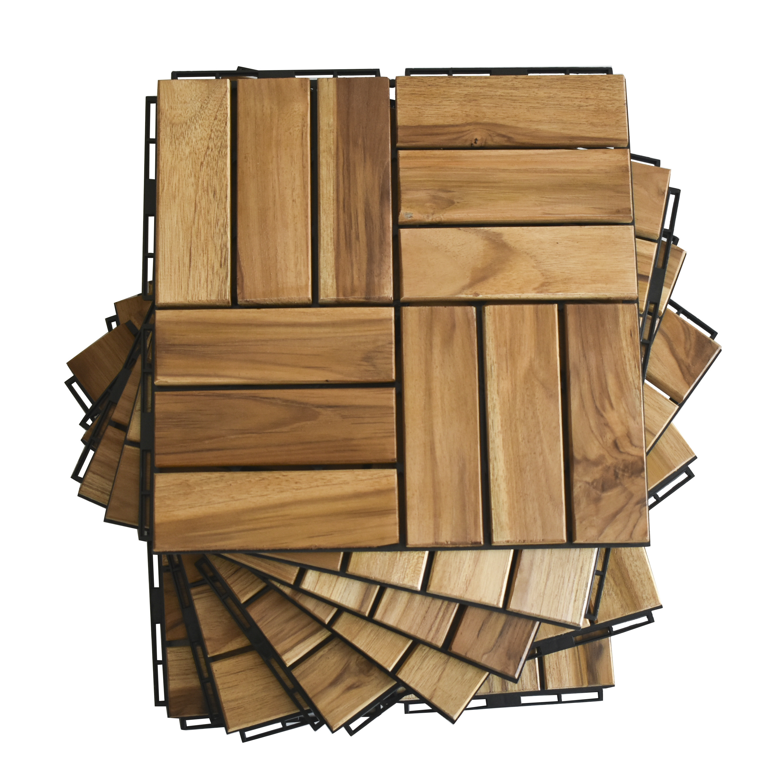 Teak wooden decking tiles with plastic base 300 x 300 mm easy to assemble environmentally friendly