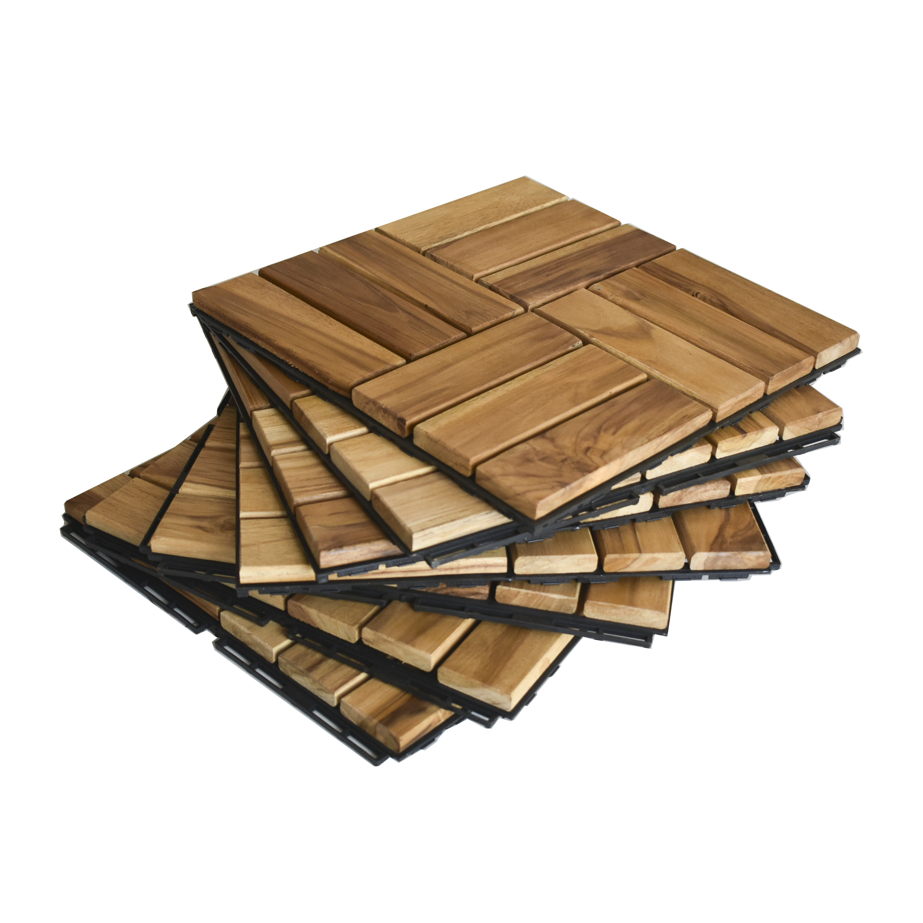 Acacia Wooden Decking Tiles With Plastic Base - Wood Interlocking Tiles For Floor Easy To Install