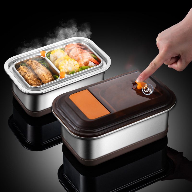 New 304 Stainless Steel PP Plastic Double-Layer Lunch Box Leak-Proof Bento Box with 2 Compartments Food Storage Container