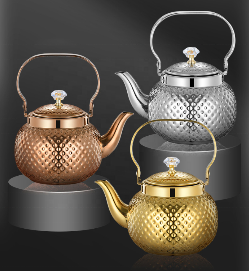 New High Quality Tea Serving Teapot Water Kettle Gold 1.2L/1.6L/2L Stainless Steel Tea Pot Set with Infuser