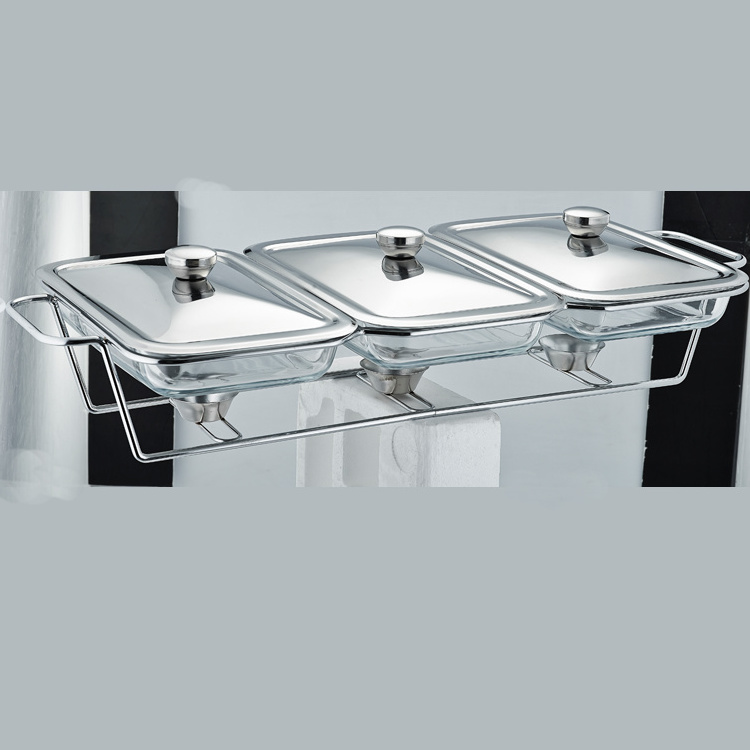 New 1.3L Chafing Dish Buffet Set Glass Warming Tray with Lids Stainless Steel with 2/3 Oven Safe Glass Dishes Buffet Servers