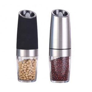 New Silver Stainless Steel Electric Mill Pepper Salt Herb Spices Battery-Powered LED Light Automatic Operation Gravity Rack Set