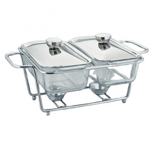 New 1.3L Chafing Dish Buffet Set Glass Warming Tray with Lids Stainless Steel with 2/3 Oven Safe Glass Dishes Buffet Servers