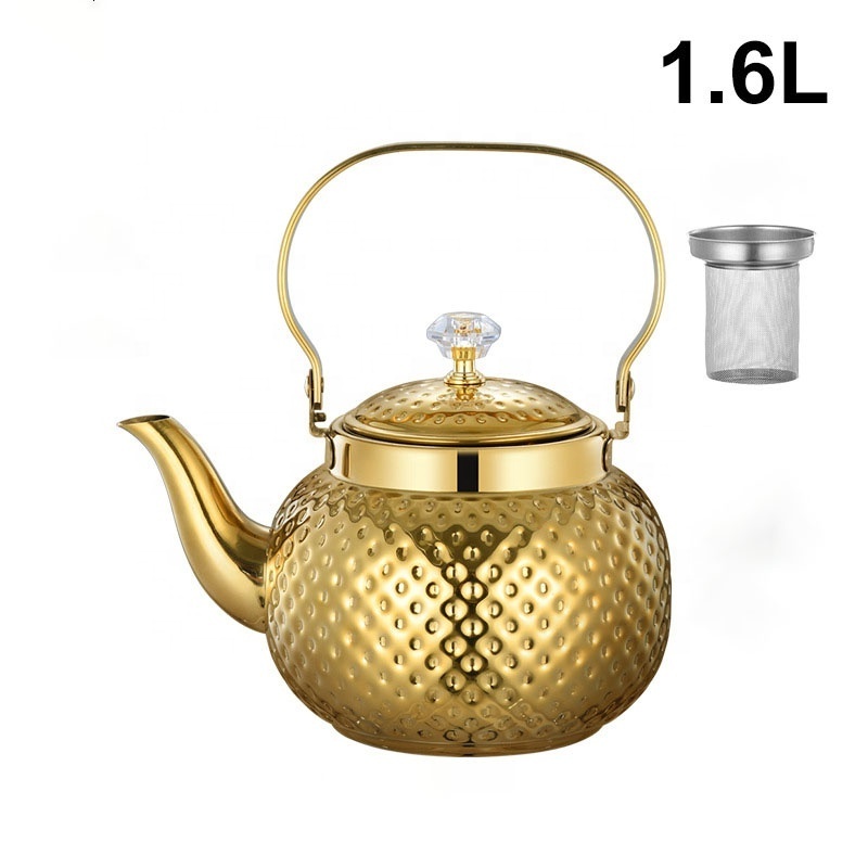 New High Quality Tea Serving Teapot Water Kettle Gold 1.2L/1.6L/2L Stainless Steel Tea Pot Set with Infuser