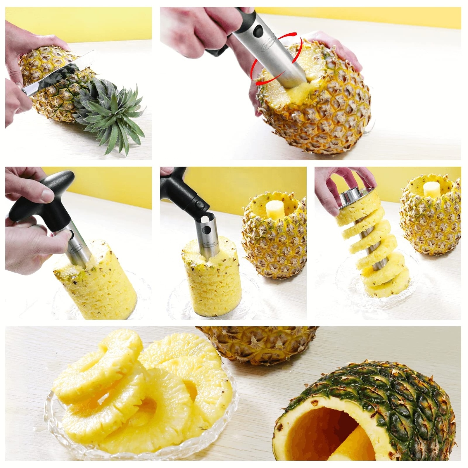 Hot Selling Stainless Steel Fruit Tools Easy-Use Manual Pineapple Peeler Corer Slicer Cutter with Metal Blade ABS Material