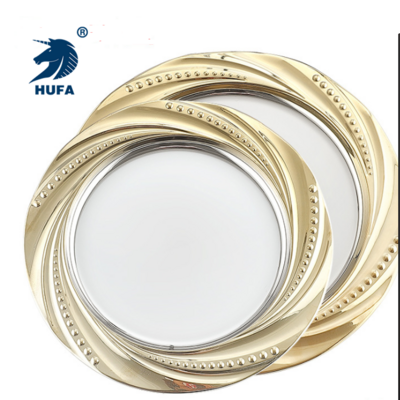 High quality silver stainless steel chrager plates for wedding party pearl plate with golden edge wedding charger plate