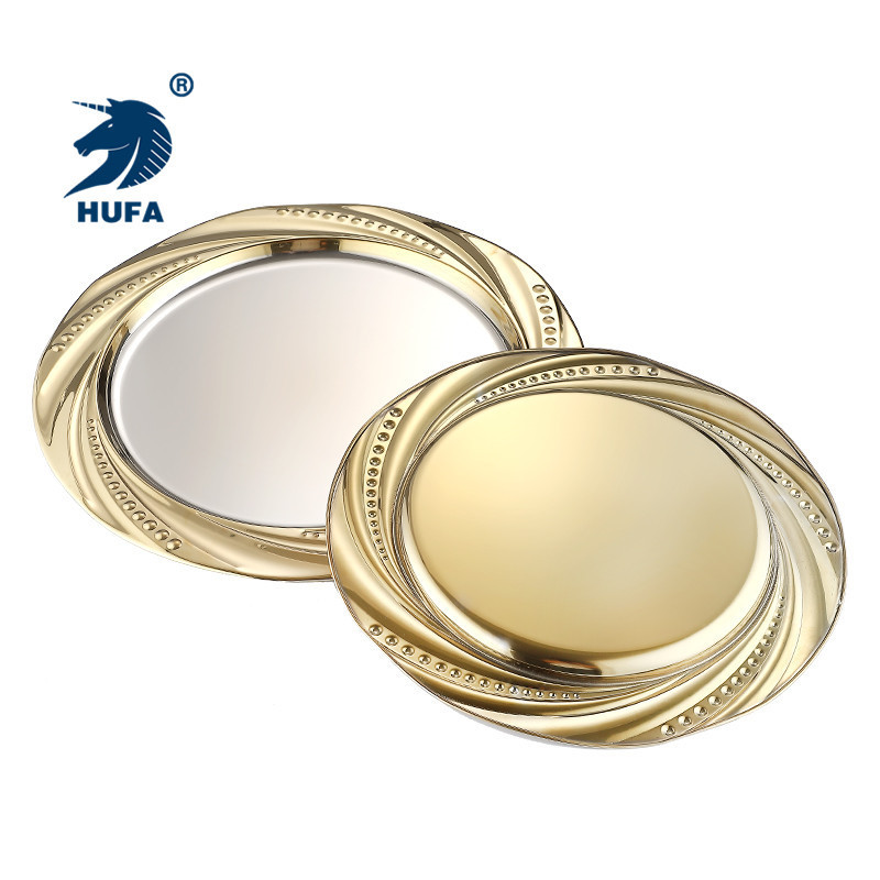 High quality silver stainless steel chrager plates for wedding party pearl plate with golden edge wedding charger plate