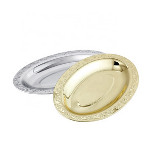 Wholesale OEM 2 Compartments Kitchenware Stainless Steel Food Dishes Oval Salver Egg Shaped Plate