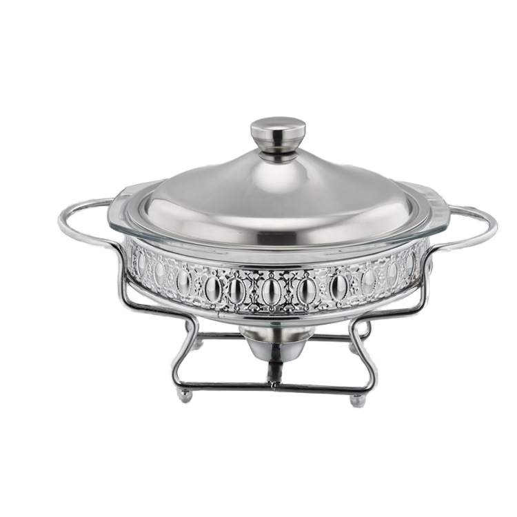 2024 Golden round Stainless Steel Chafing Dishes 2.0L Glass Food Warmer Buffet Dish