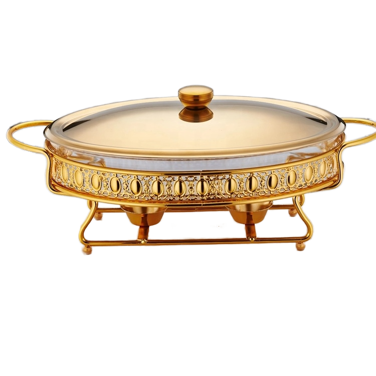 2024 Golden round Stainless Steel Chafing Dishes 2.0L Glass Food Warmer Buffet Dish