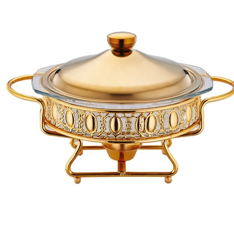 2024 Golden round Stainless Steel Chafing Dishes 2.0L Glass Food Warmer Buffet Dish