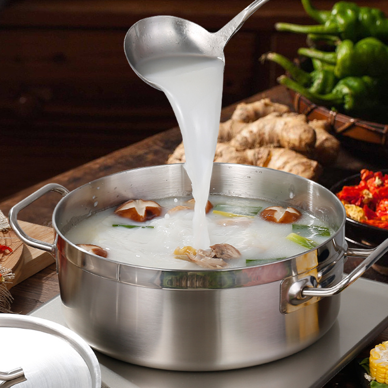 Wholesale Stainless Steel Kitchen Cookware New Induction Cooker Suitable Hot Pot with Glass Steel Lid Soup Pot