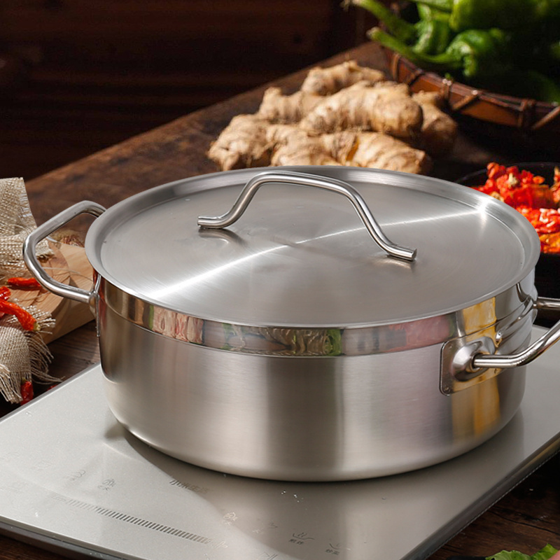 Wholesale Stainless Steel Kitchen Cookware New Induction Cooker Suitable Hot Pot with Glass Steel Lid Soup Pot