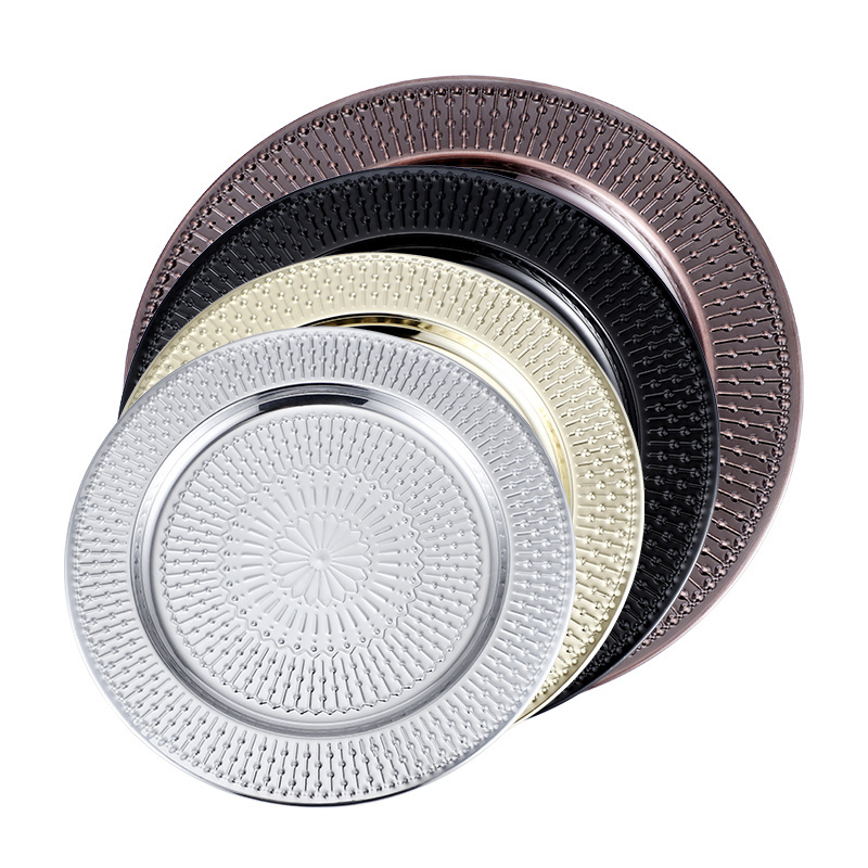 12 inch/30cm Round stainless steel serving tray kitchenware metal black silver golden copper designer charger plates