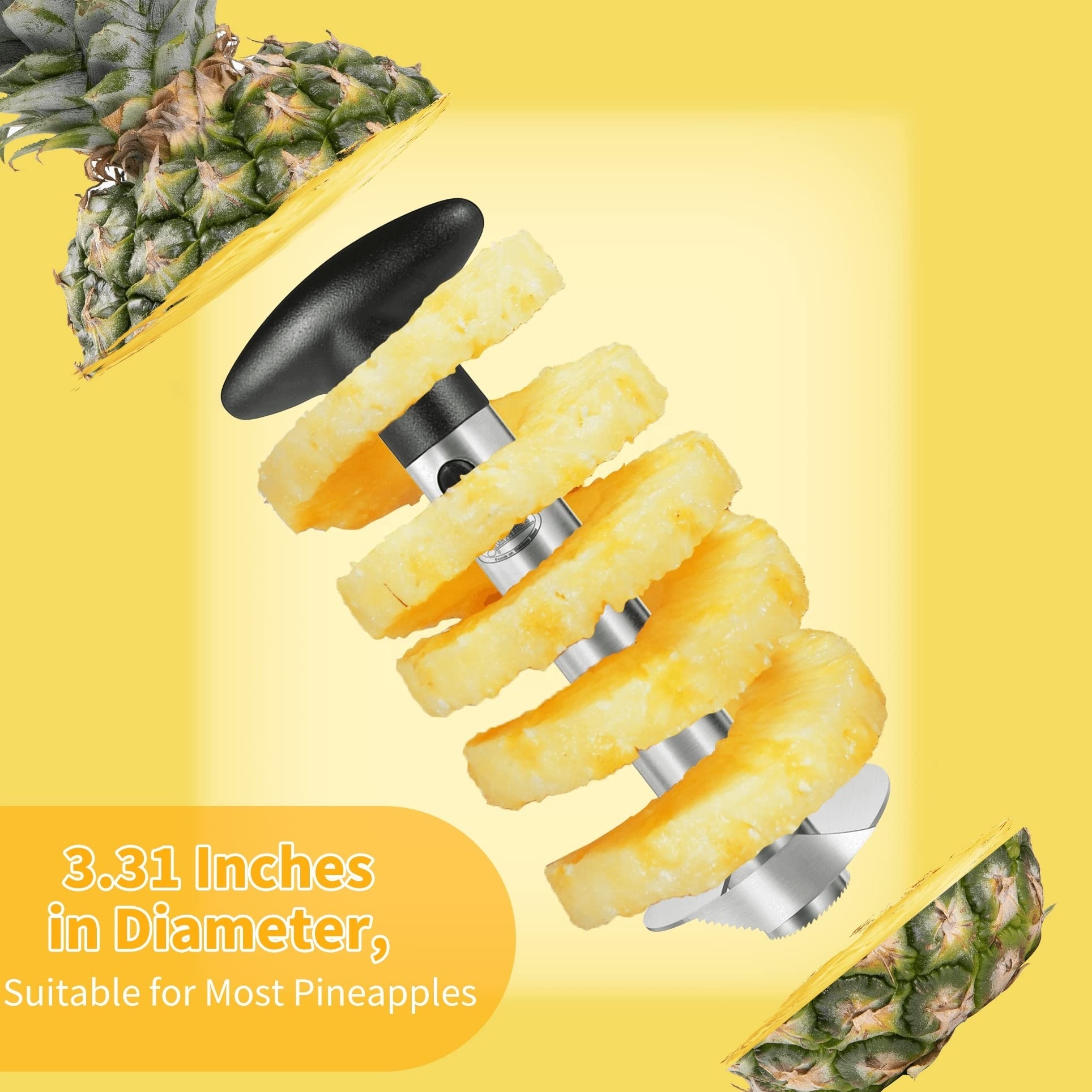 Hot Selling Stainless Steel Fruit Tools Easy-Use Manual Pineapple Peeler Corer Slicer Cutter with Metal Blade ABS Material