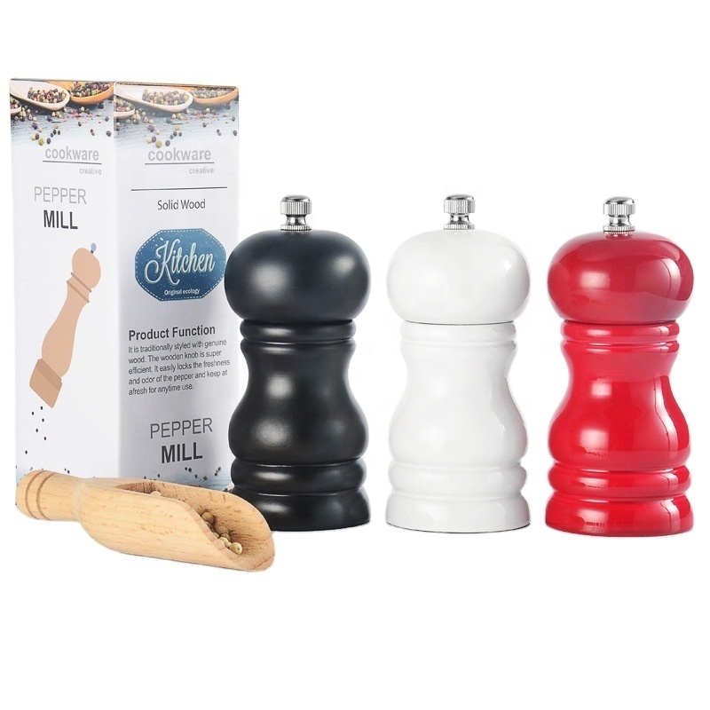 2023 Best Selling Solid Wood Manual Pepper Grinder Seasoning Bottle PU Paint Pepper Mill Salt and Pepper Grinder All-season