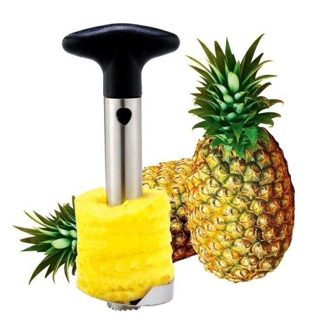 Hot Selling Stainless Steel Fruit Tools Easy-Use Manual Pineapple Peeler Corer Slicer Cutter with Metal Blade ABS Material