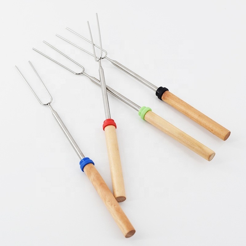 New Stainless Steel BBQ Tool U-Shaped Meat Skewers BBQ Needle Chicken Wing Fork with Wooden Handle