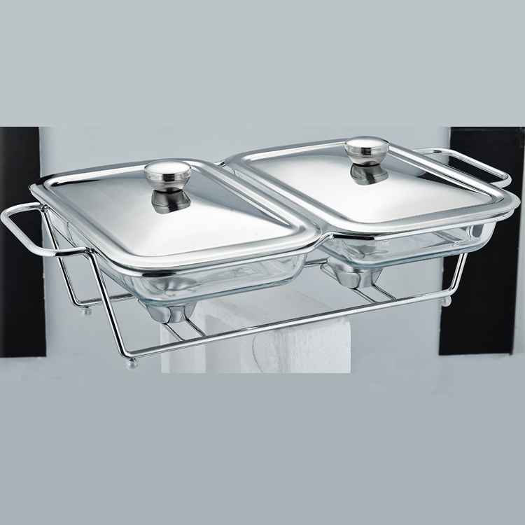 New 1.3L Chafing Dish Buffet Set Glass Warming Tray with Lids Stainless Steel with 2/3 Oven Safe Glass Dishes Buffet Servers