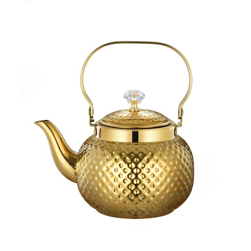 New High Quality Tea Serving Teapot Water Kettle Gold 1.2L/1.6L/2L Stainless Steel Tea Pot Set with Infuser