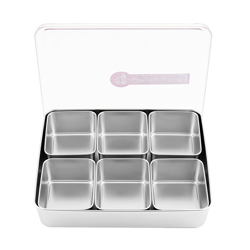 High quality seasoning 8 compartment spice box / stainless steel rectangular spice box with lid