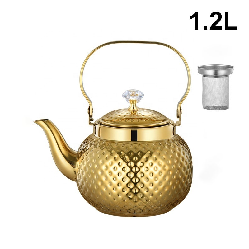 New High Quality Tea Serving Teapot Water Kettle Gold 1.2L/1.6L/2L Stainless Steel Tea Pot Set with Infuser