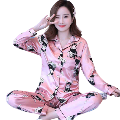 Hot Selling Custom Silk Pajamas Women's Cartoon Sleepwear, Women's Sleepwear Plus Size Two Piece Set Pajamas For Women/