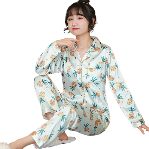 Hot Selling Custom Silk Pajamas Women's Cartoon Sleepwear, Women's Sleepwear Plus Size Two Piece Set Pajamas For Women/