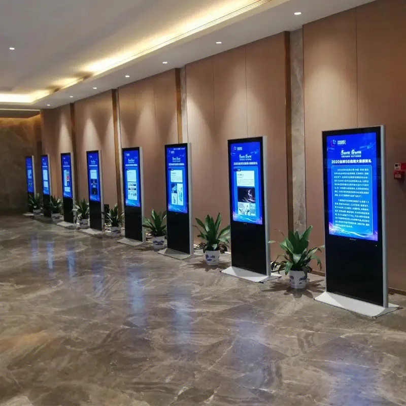 55 inch indoor android video display counter lcd ultra thin free standing vertical digital signage totem touch screen kiosk