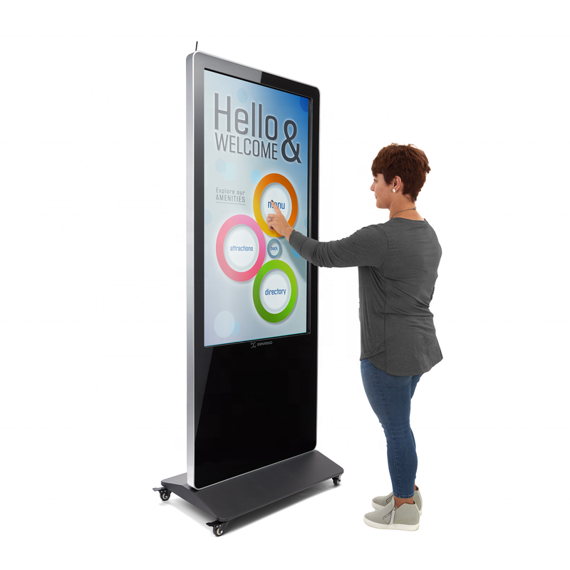 55 inch indoor android video display counter lcd ultra thin free standing vertical digital signage totem touch screen kiosk