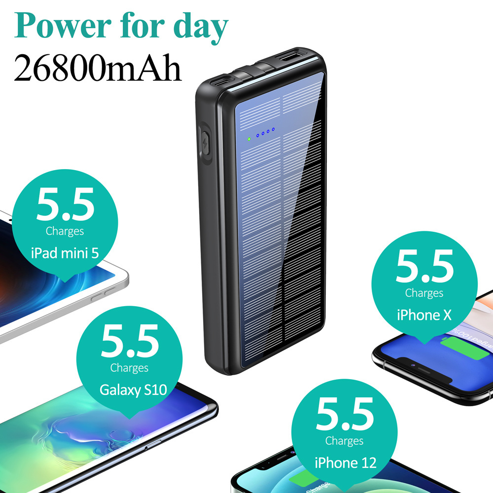 36800mAh Solar Power Bank Large Capacity Solar Charger power bank With LED Torch For Outdoor Sport