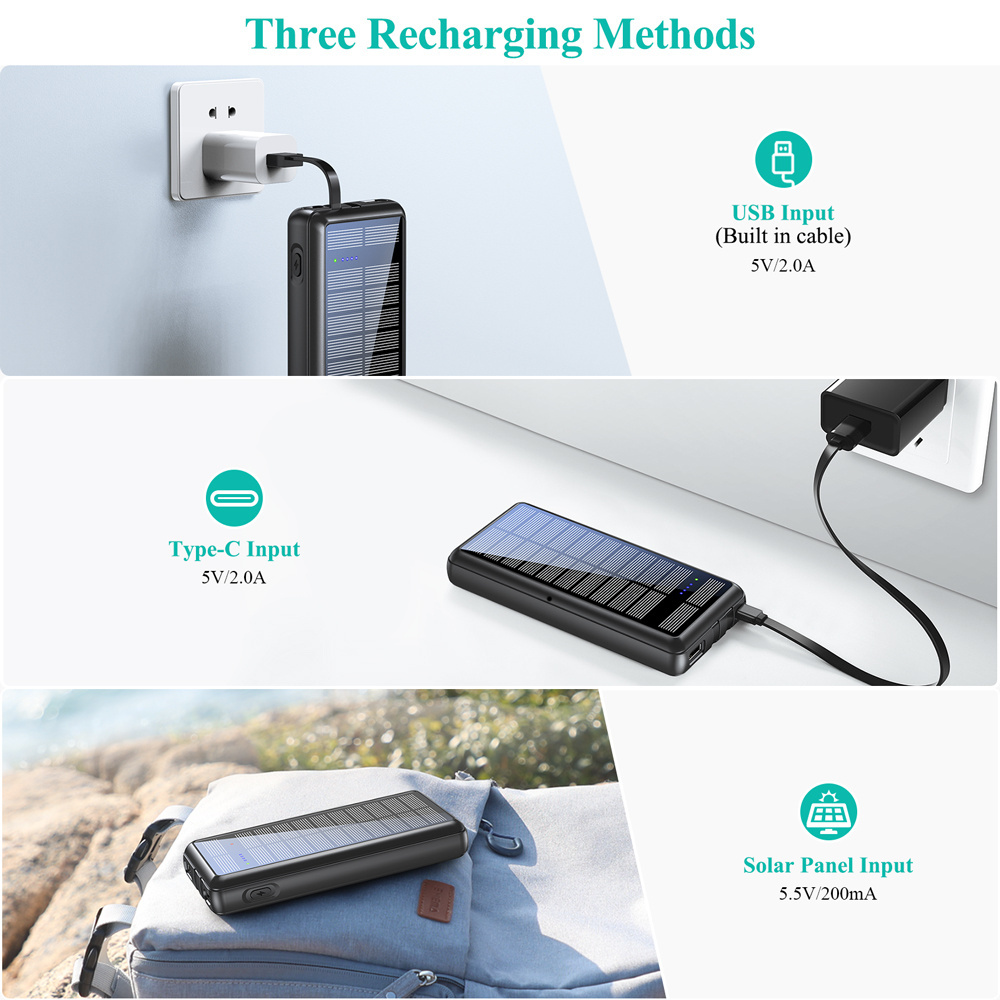 36800mAh Solar Power Bank Large Capacity Solar Charger power bank With LED Torch For Outdoor Sport