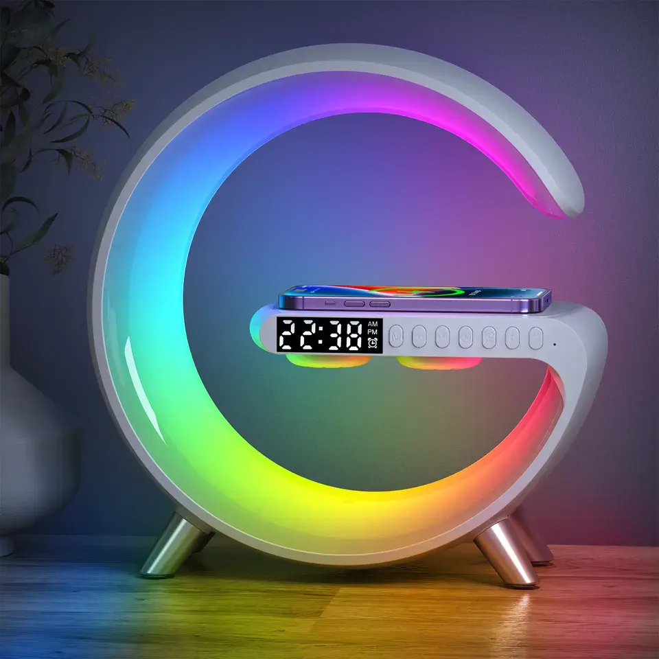 15W Multi-function 9 in 1 Wireless Charger Phone fast Charging dock With Speaker Alarm Clock App Control Desk RGB Night Lamp