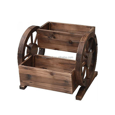 Wagon Design Flower Planter Box Outdoor Tiered Wooden Raised Garden Bed