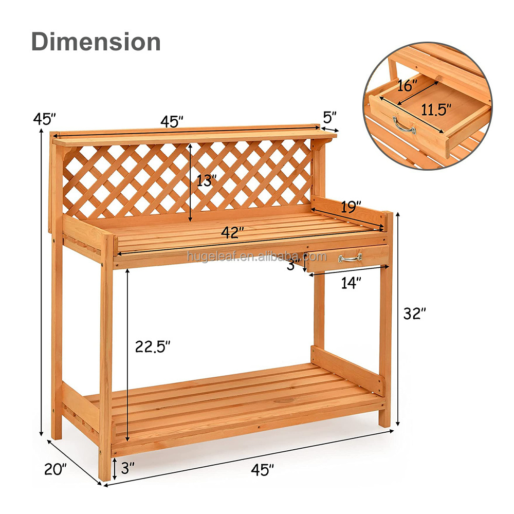 Outdoor Potting Bench Planting and Gardening Work Station Wooden Garden Table