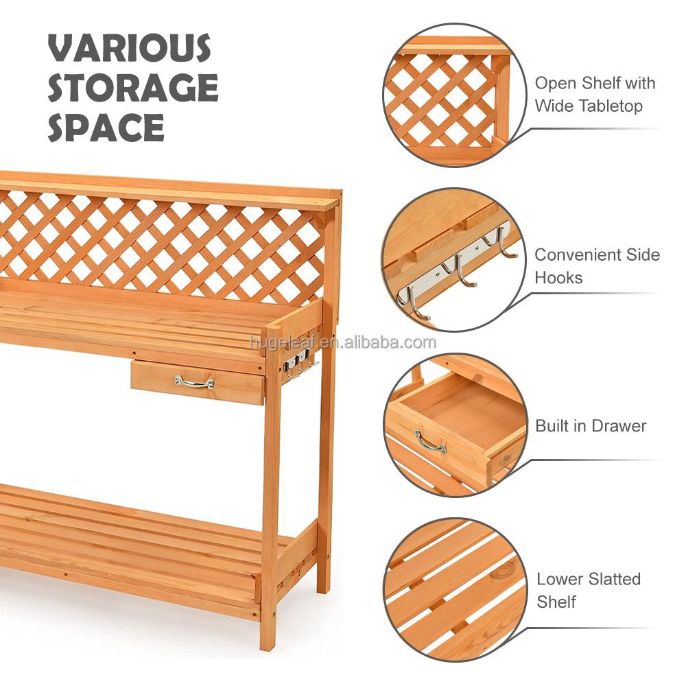 Outdoor Potting Bench Planting and Gardening Work Station Wooden Garden Table